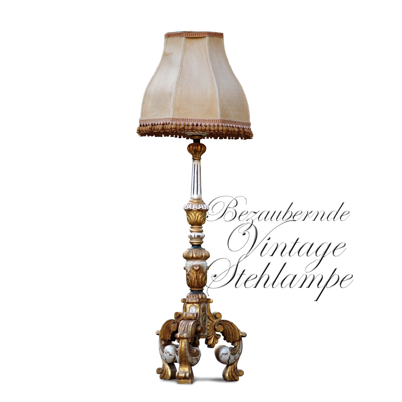 Vintage Stehlampe gold creme