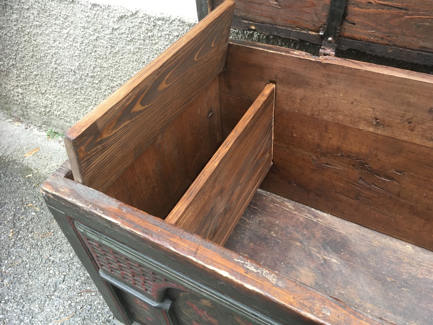 Bauerntruhe handbemalt Truhe provinziell antik 19. Jhdt. gross Weichholz massiv