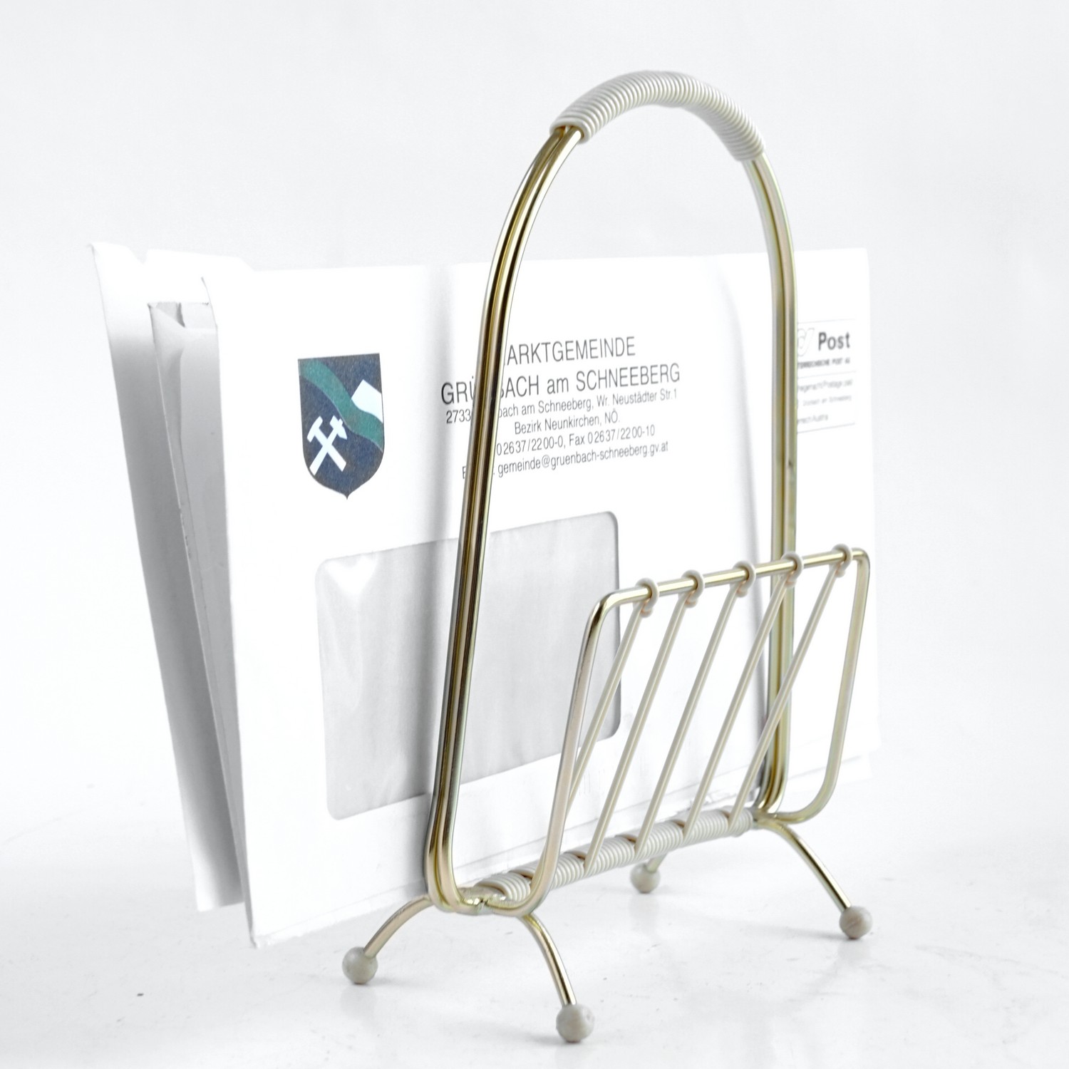 Serviettenhalter Briefhalter Zeitungshalter Vintage Retro original creme gold Metall