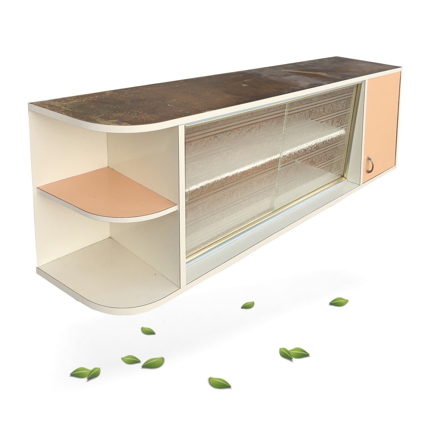 Küche Schrank Midcentury Hängeschrank Pastell Wandschrank Vintage Möbel mit Eisblumenglas