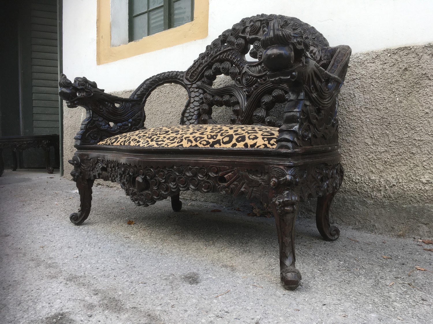 Antique Chinese Qing Dynasty Carved Rosewood Dragon Loveseat/Sofa/Bench, Circa 1890