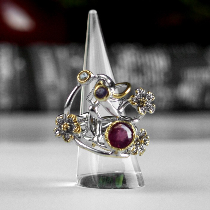 Ring 925 Silber Edelstein multicolor floral Einzelstück handgefertigt, Traumstück!
