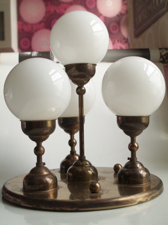 Jugendstil Tischlampe antik Messing Glas