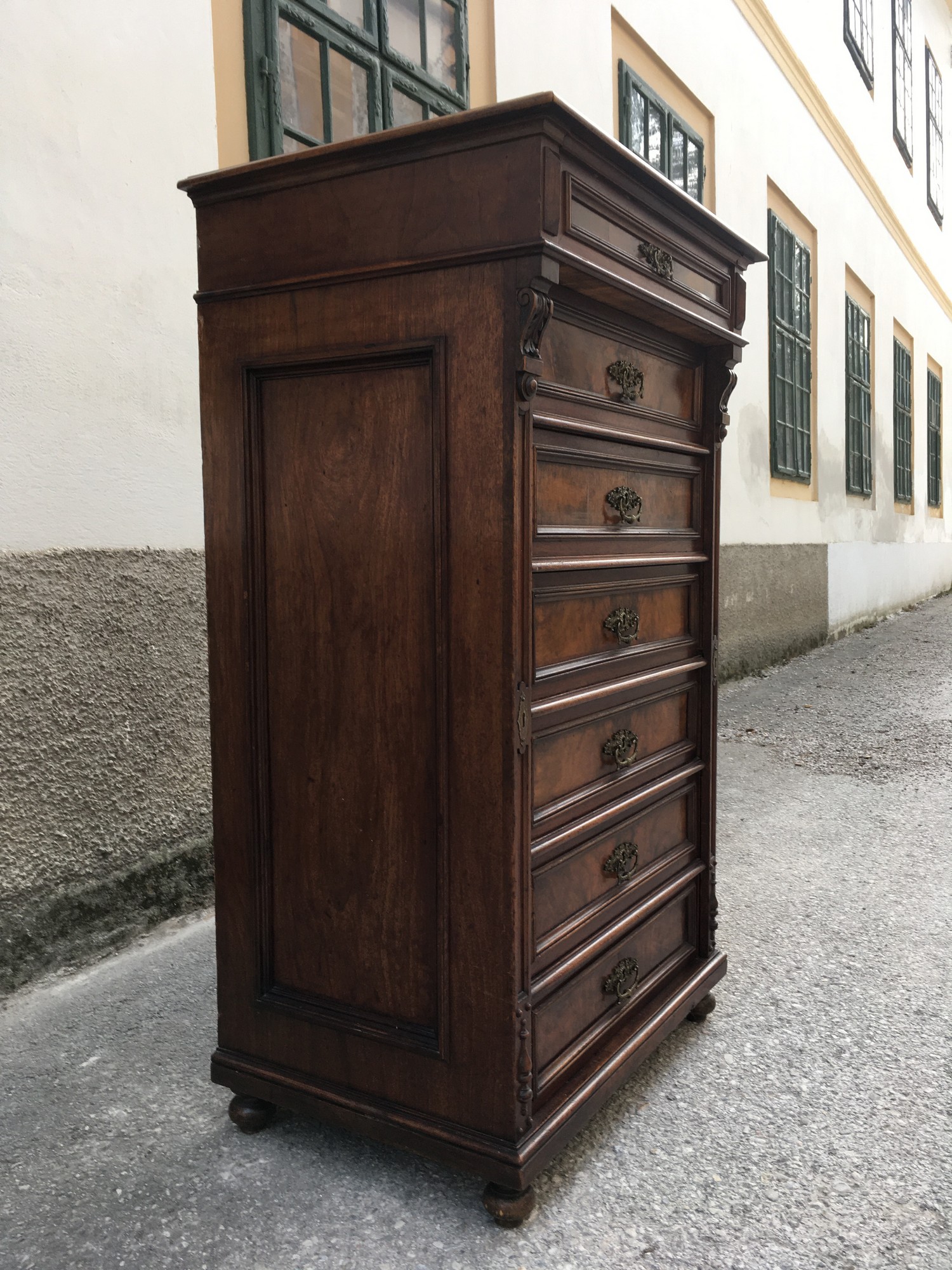 Kommode antik Gründerzeit 7 Laden Nussholz Möbel Historismus Schrank kaufen Shop