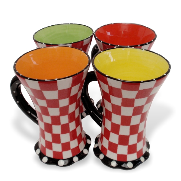 Kaffeebecher Teebecher Retro Schachbrettmuster "American Diner" Set Kaffeebecher Retro Karo Handarbeit