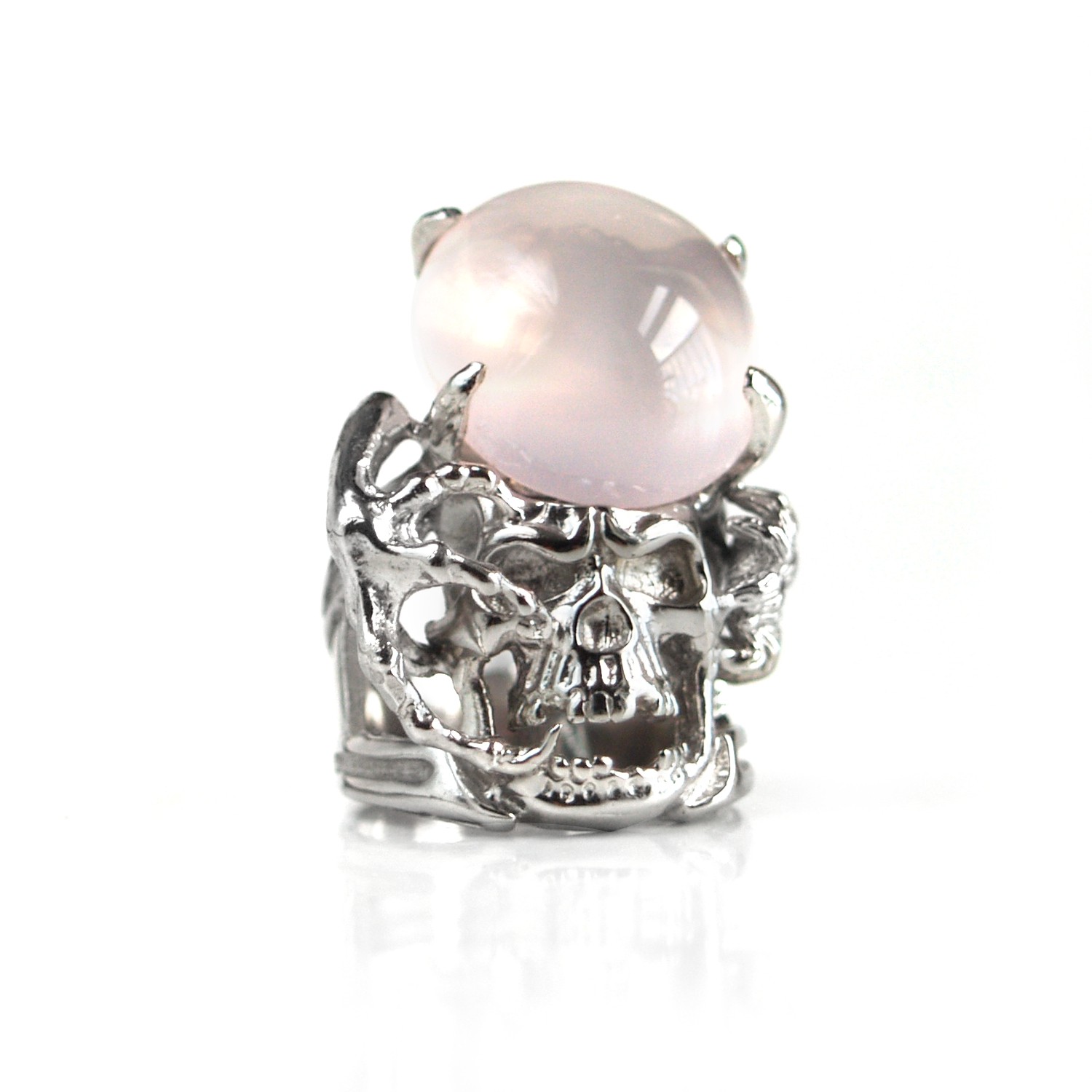 Totenkopf 925 Silber Ring Rosenquarz Edelstein HANDARBEIT mit Spinne