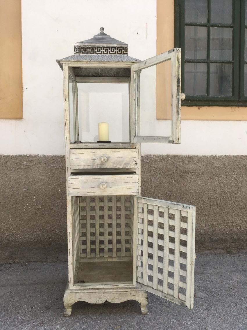 Laternenschrank groß creme Shabby Chic Landhausstil Holz Vitrine