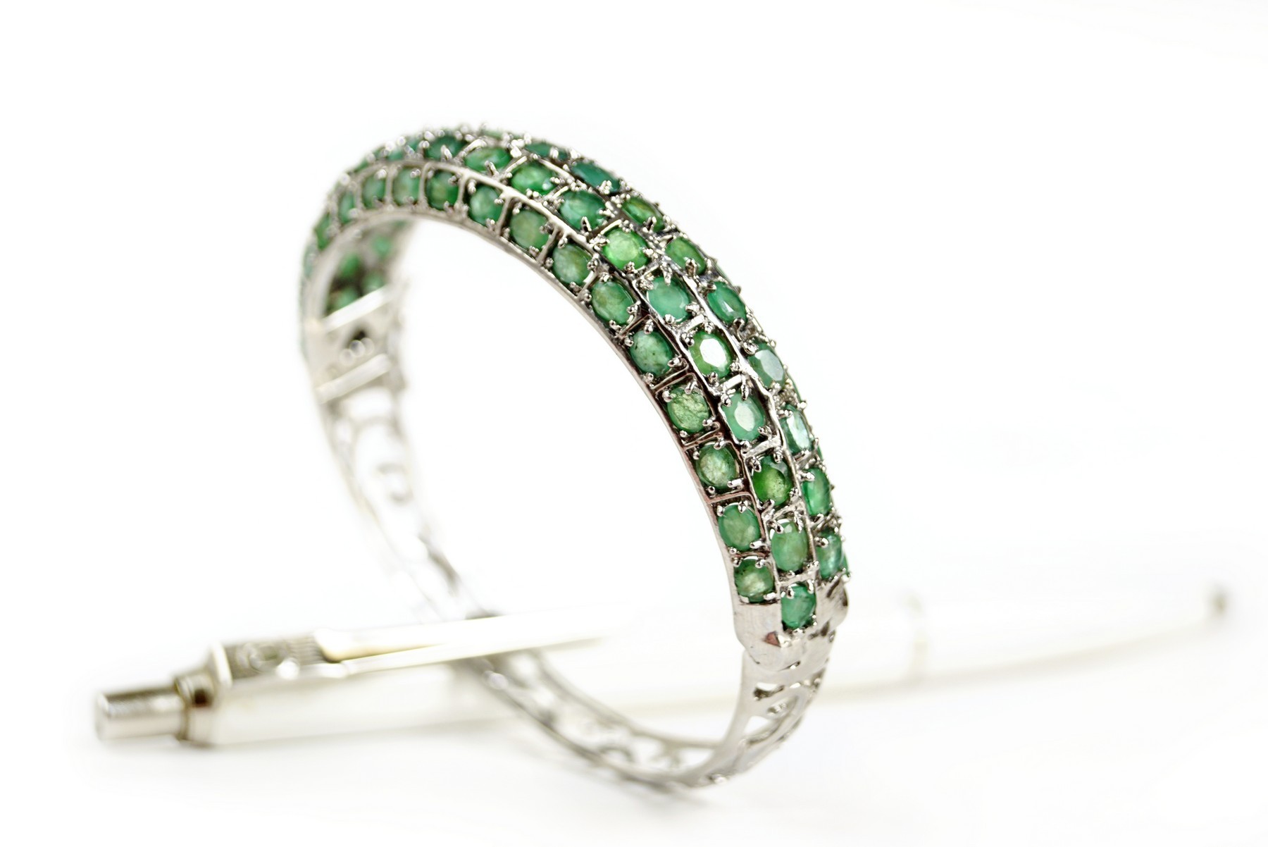 Smaragde Armreifen Silber 925 Armband 14 Karat Weißgold vergoldet