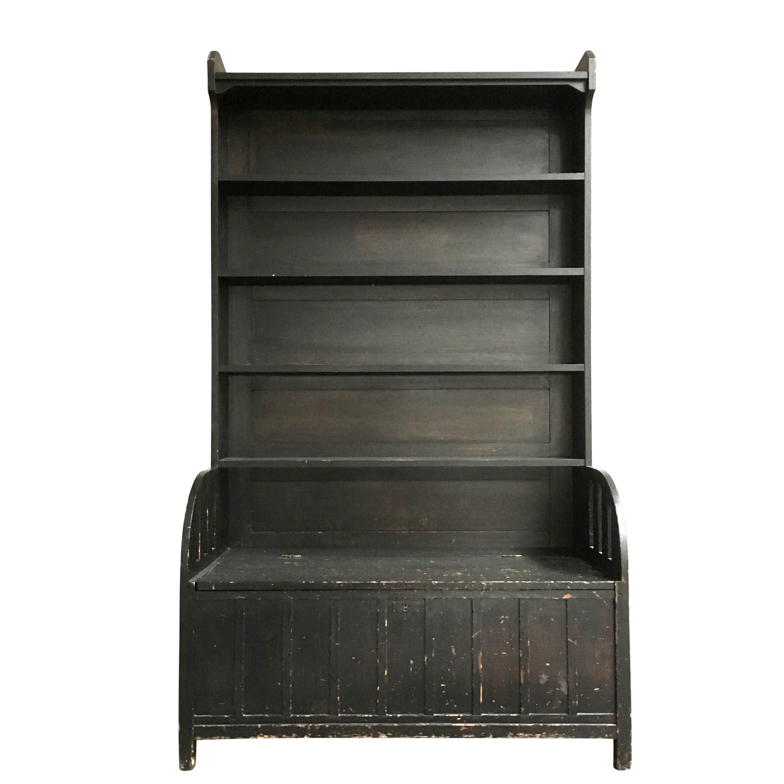 Jugendstil antike Truhenbank mit Regal Bibliotheksbank Bücherregal noir Schrank Bibliotheksbank Jugendstil