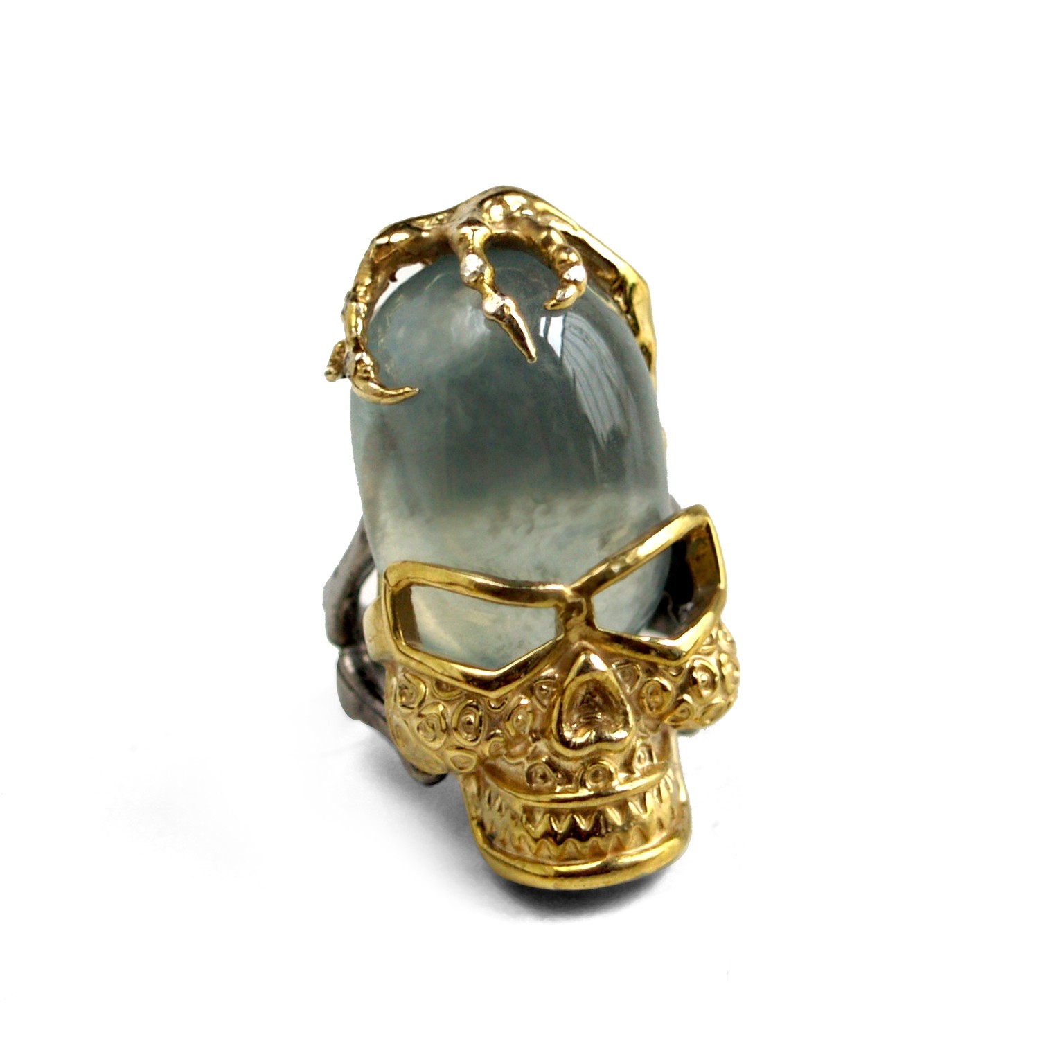 Ring 925 Silber Edelstein Prehnit Totenkopf Kralle handgefertigt Totenkopf Ring 925 Silber