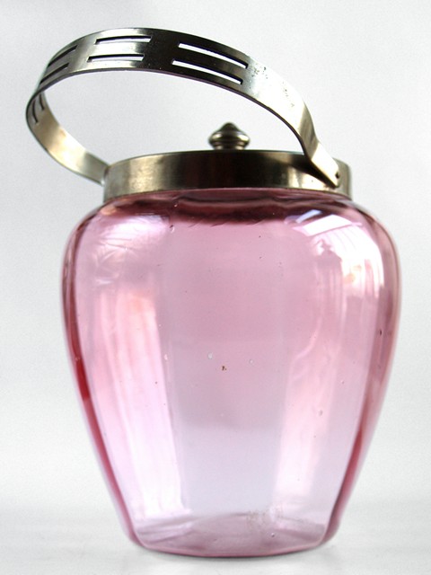 antike Keksdose Glas rosa