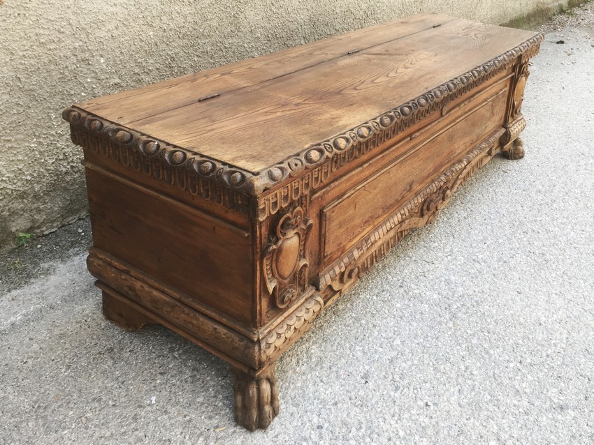 Truhe antik groß Vollholz Barock Renaissance Flachdeckel