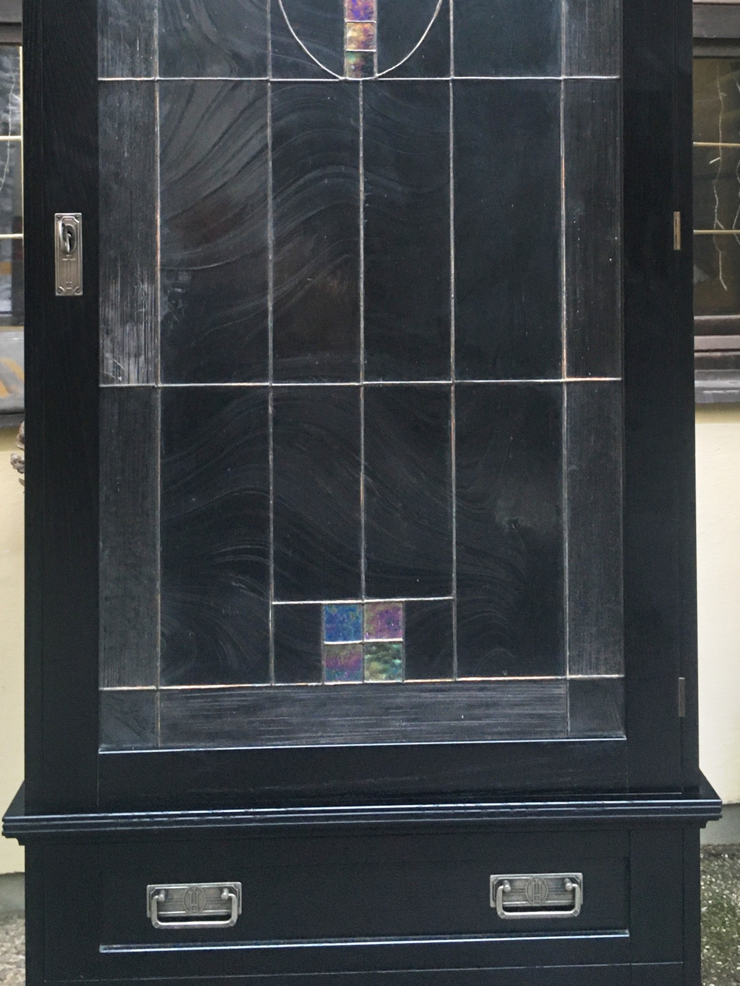 Schrank Jugendstil Buffet dreiteilig Anrichte schwarz Bleiverglasung Selva