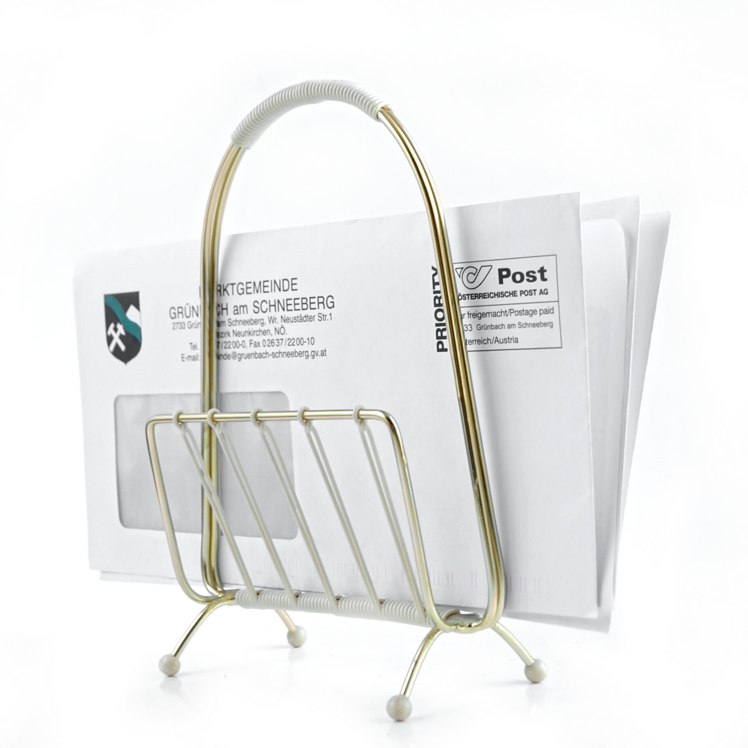 Serviettenhalter Briefhalter Zeitungshalter Vintage Retro original creme gold Metall