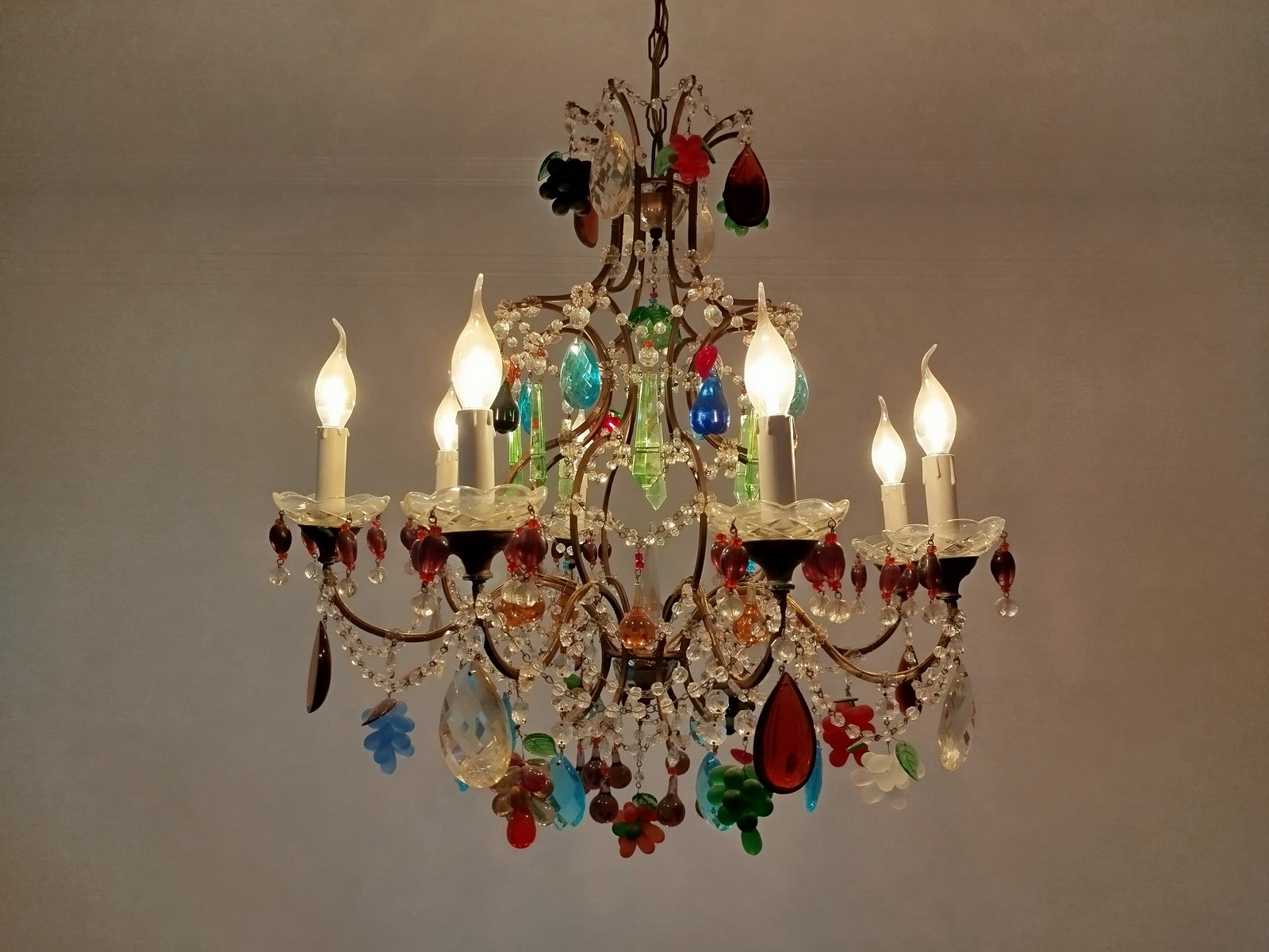 Venzianischer Kronleuchter 8-flammig Muranoglas Behang antik Venzianischer Kronleuchter 8-flammig Muranoglas Behang antik