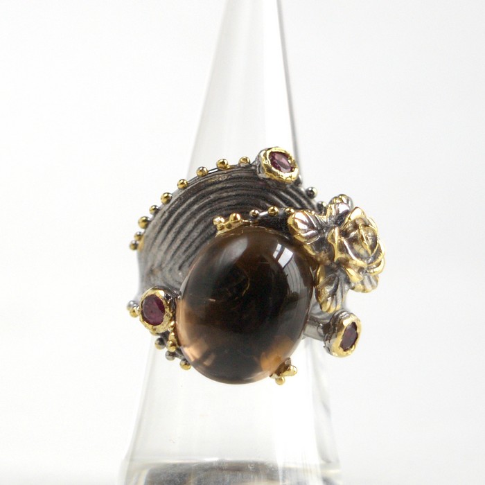 Ring 925 Silber Handarbeit Rose Rauchquarz handgefertigte Schönheit! Ring Silber 925 Rauchquarz handgefertigt