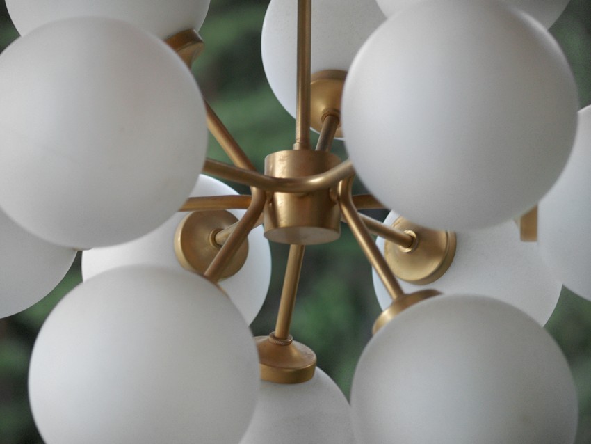 Designerlampe Orbit Kronleuchter Vintage original Retro Messing Glaskugel Leuchter 60s 70s Retrodesign