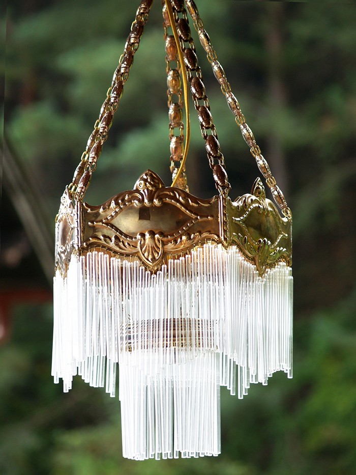 Luster Glasstäbchen Kronleuchter Jugendstil antik Lampe