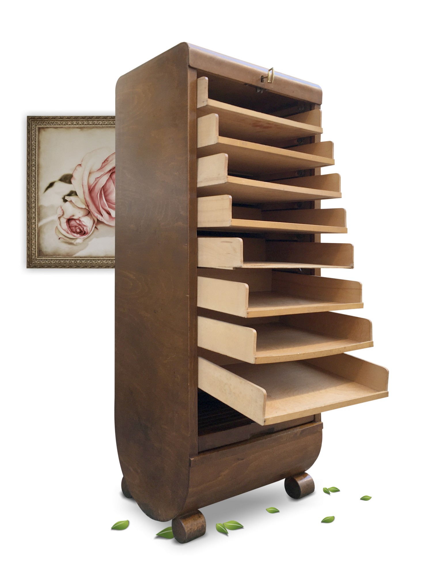 Rollladenschrank antik Artdeco Vollholz Möbel Jugendstil Fächer Laden kaufen