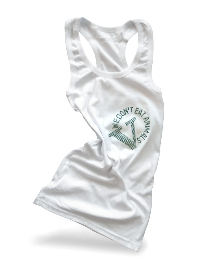 Shirt Damen Tank Top mit Glitzersteine NEU Vegetarier Vegan "we don't eat animals" Shirt Tank Top Glitzer Vegan Vegetarier Vegetarian NEW