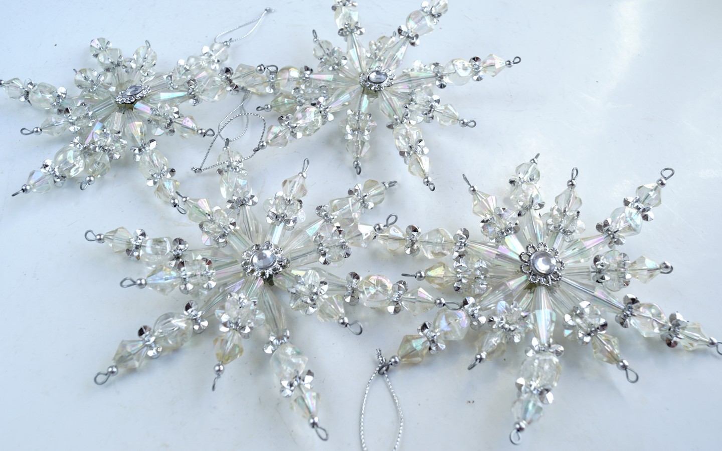 Christbaumschmuck 50er 60er-Jahre Vintage Weihnachtsbaumschmuck Schneeflocke Gablonzer Kristall Perlen glitzer christmas tree decoration