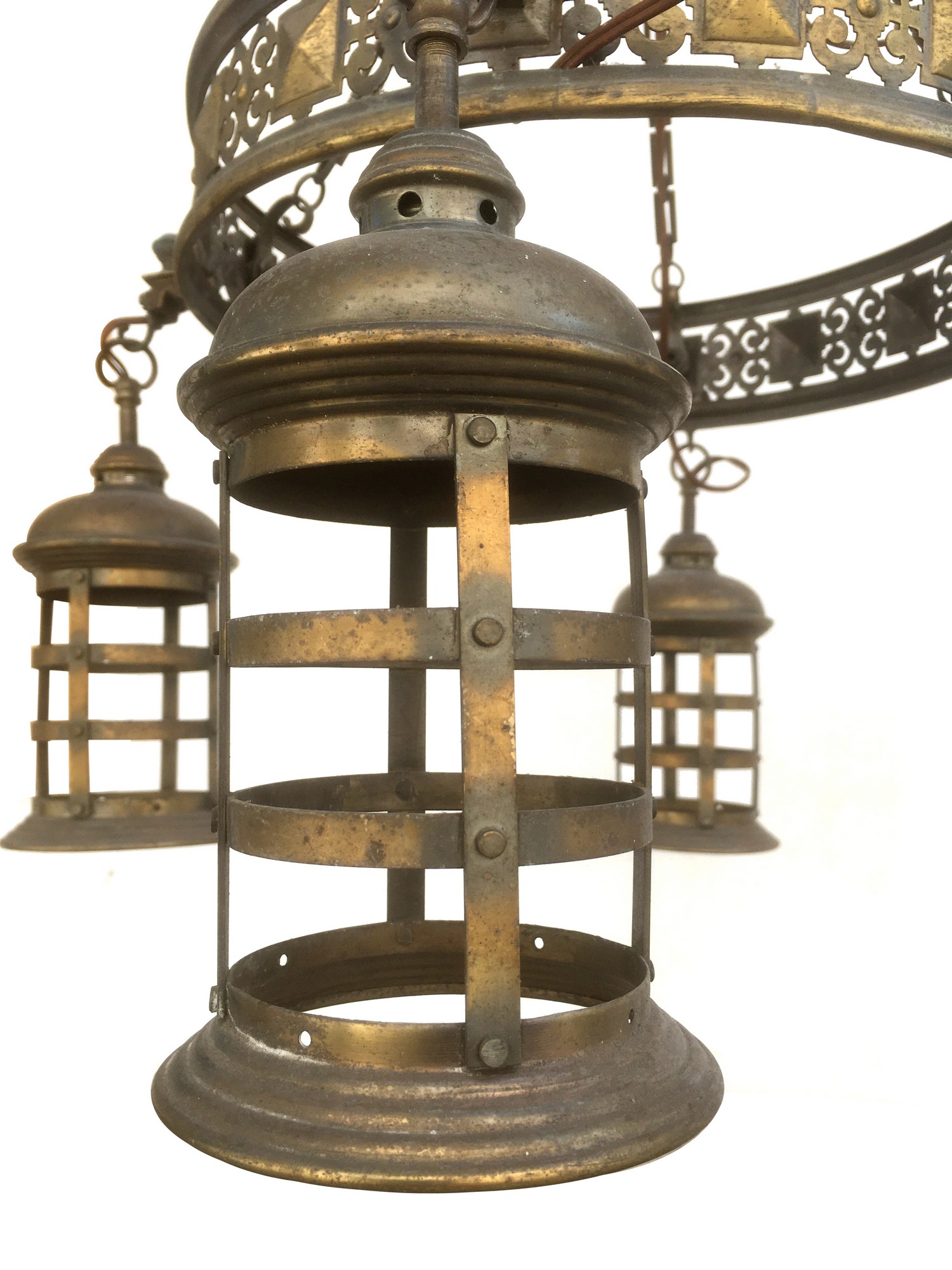 Kronleuchter Vintage Luster Messing antik Leuchter mit Laternen Industrialdesign Antiquität