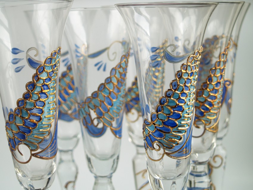 Sektgläser Nagel TRAUMWELTEN Sektflöten gold-blau PEGASUS