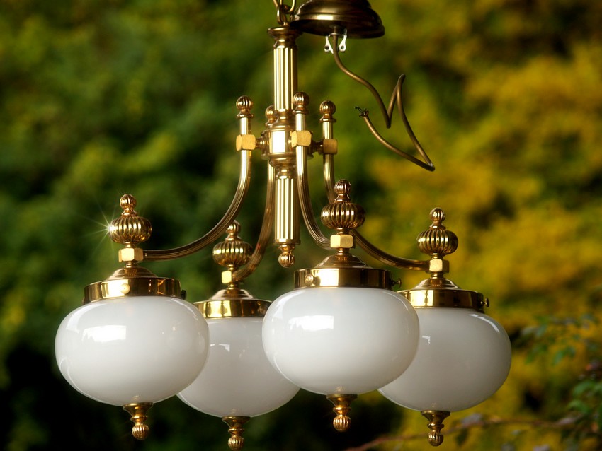 Hängelampe Luster Messing Glas