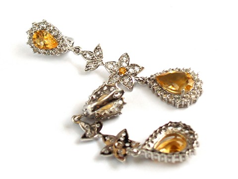 Ohrstecker 925 Silber gelbe Edelsteine Schmuck Opernballschmuck