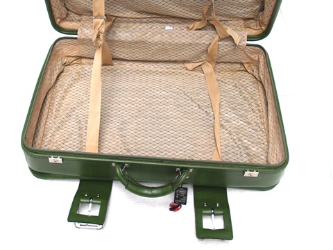 Oldtimer Reisekoffer antik Lederkoffer Vintage grün creme 50er 60er 70er jahre