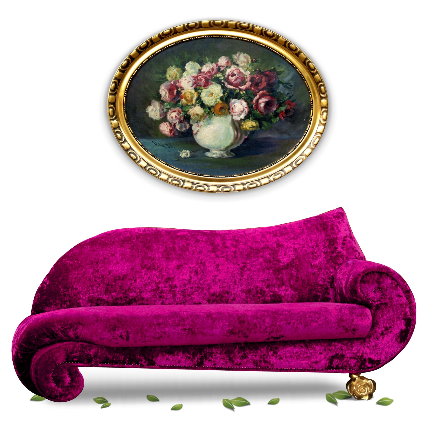 BRETZ Sofa purple mit Schrägfüßen Recamiere Gaudi Bretz Recamiere Gaudi Lila Rosenfüße rosa