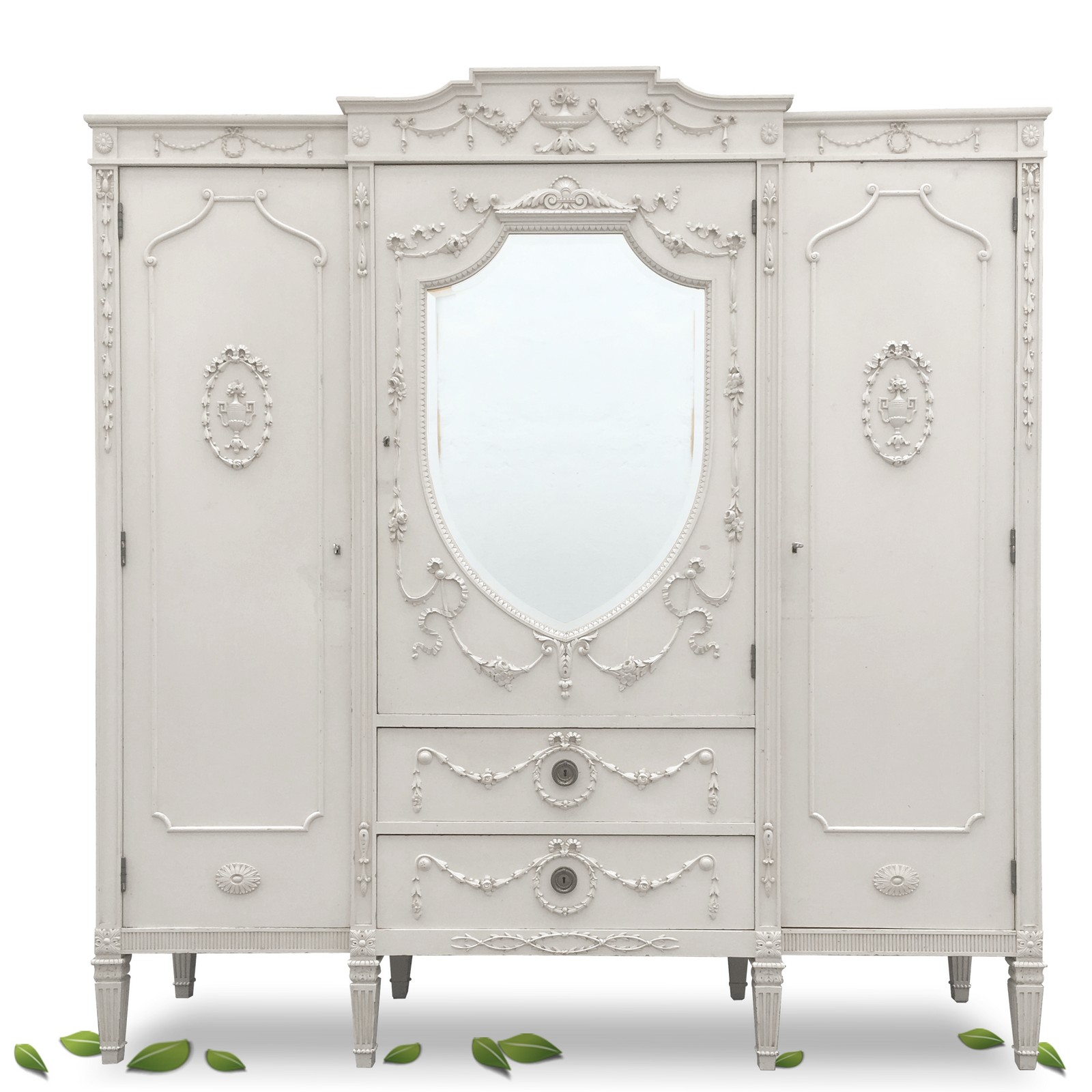 Schrank antik weiß Kleiderschrank groß Klassizismus Dielenschrank Spiegelschrank Empire