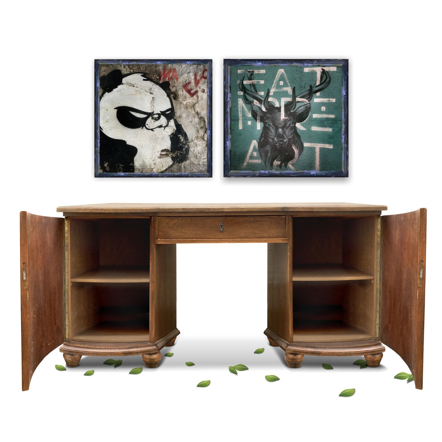 Schreibtisch antik Freisteher Bürotisch schlicht elegant bombiert