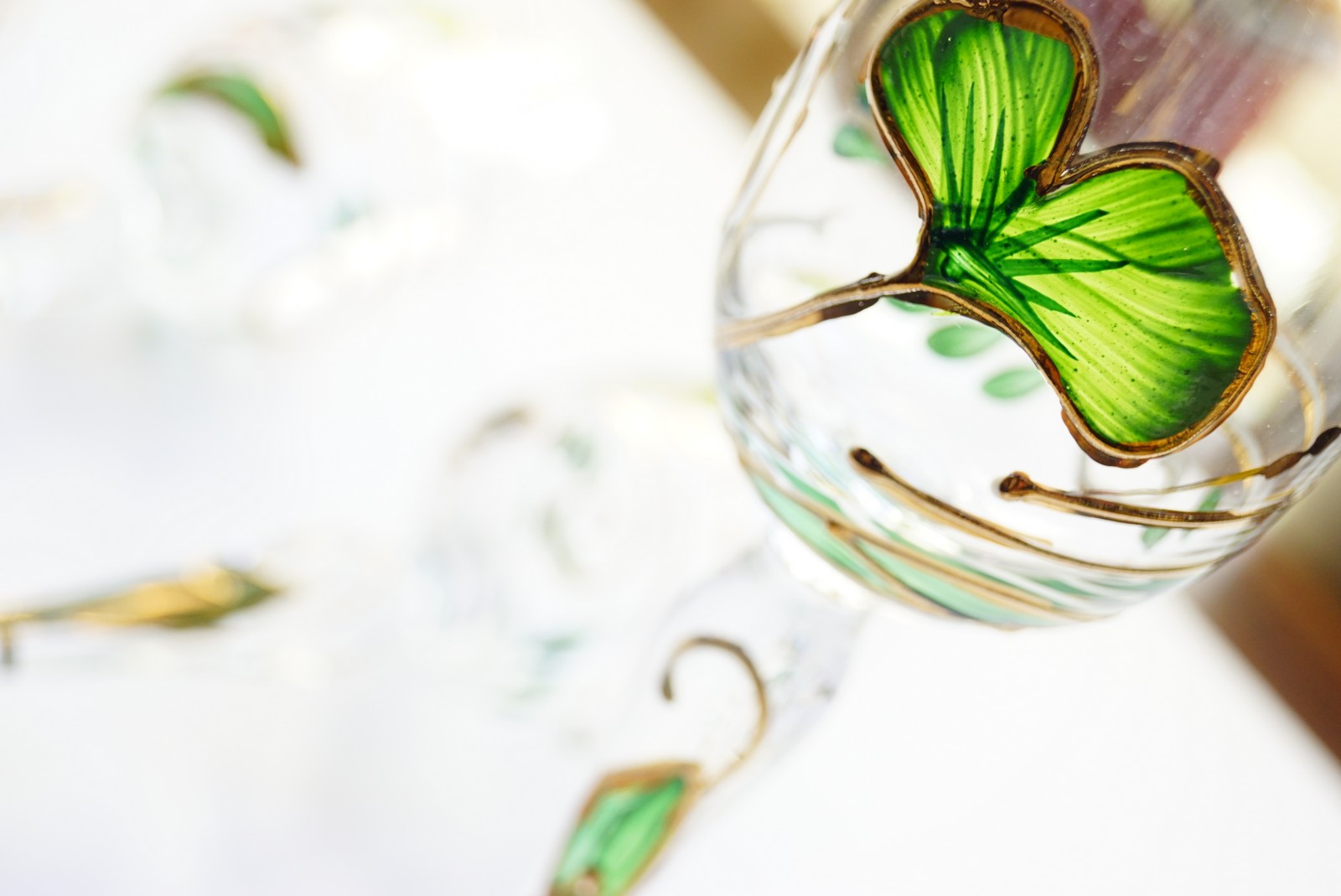 Bleikristall Weingläser Traumwelten Ginko grün gold