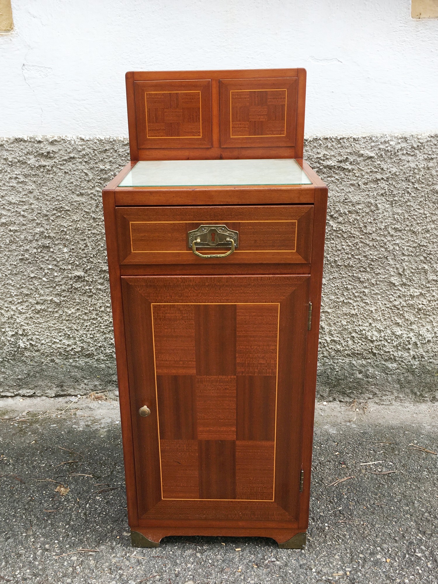 Nachtschrank Kommode Aufsatz Jugendstil Würfelfurnier antik