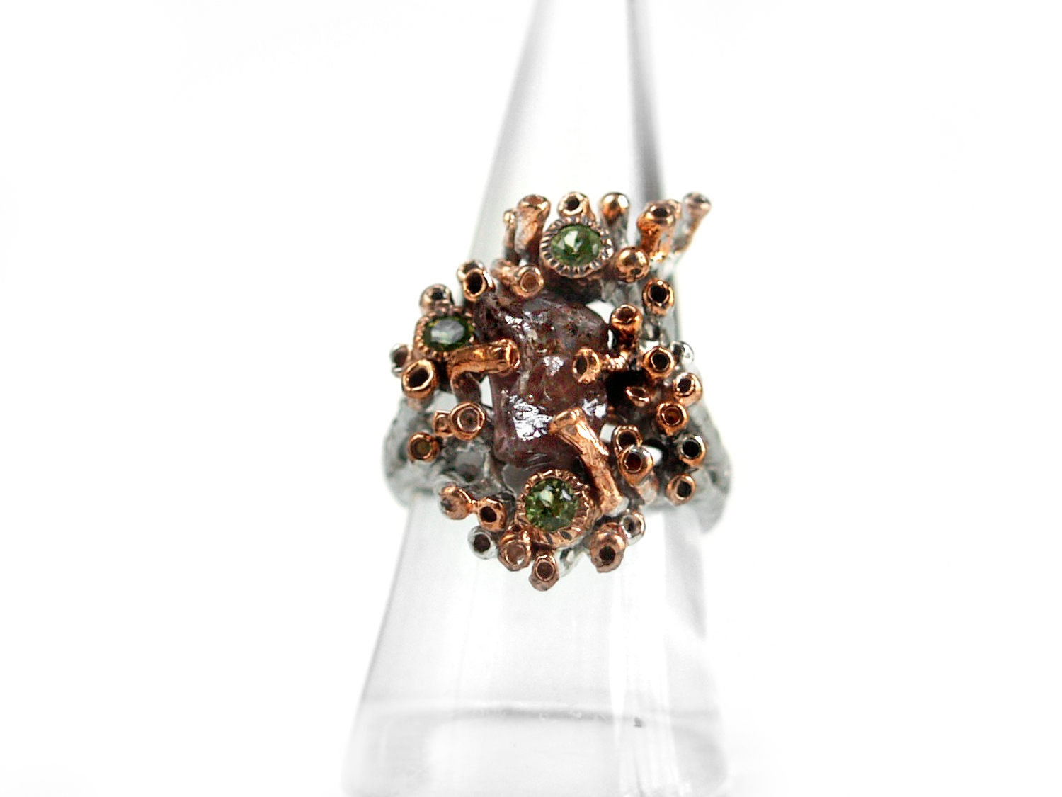 Ring 925 Silber Rubin Peridot natürliche Edelsteine, handgefertigt - Traumteil! Ring 925 Silber Rubin Peridot natürliche Edelsteine, handgefertigt - Korallenriff