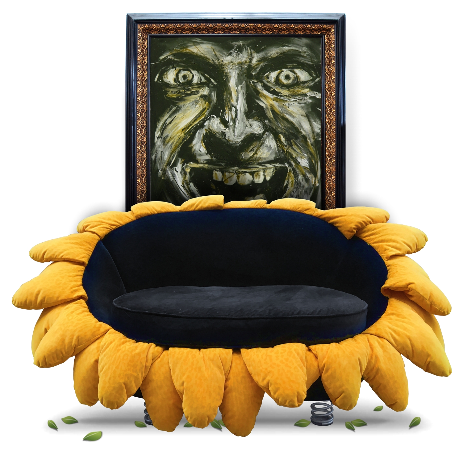 Bretz Sofa Sunny Pool 2-Sitzer Blumenblüte Sonnenblume Cultsofa bretz Sofa schwarz Sonnenblume Sunny gelb Federfüße