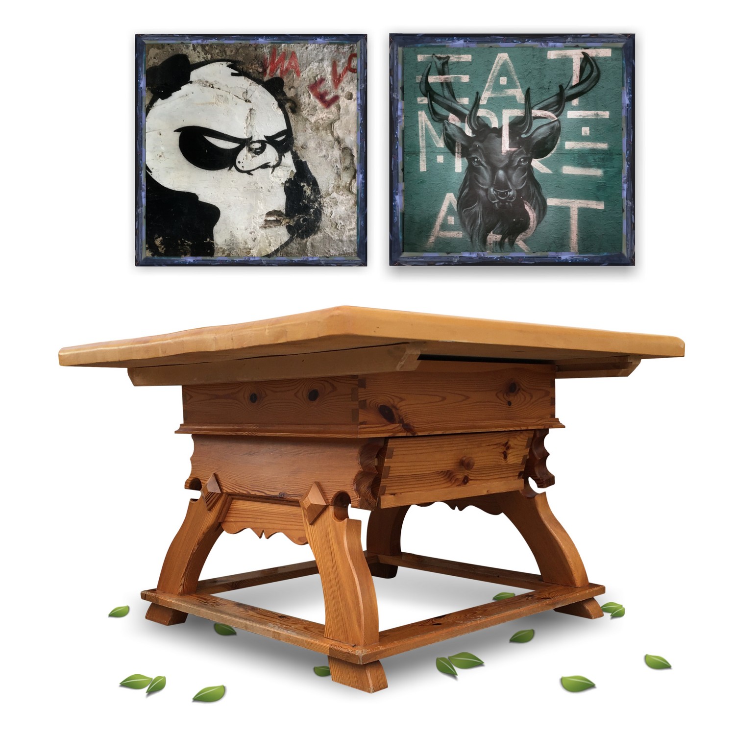 Jogltisch Massivholz Bauerntisch mit Ahornplatte Küchentisch im Antikstil Küchentisch Vollholz massiv antikstil gebruaucht kaufen Shop Lieferung Bauernkastentisch Rhöntisch Jogltisch