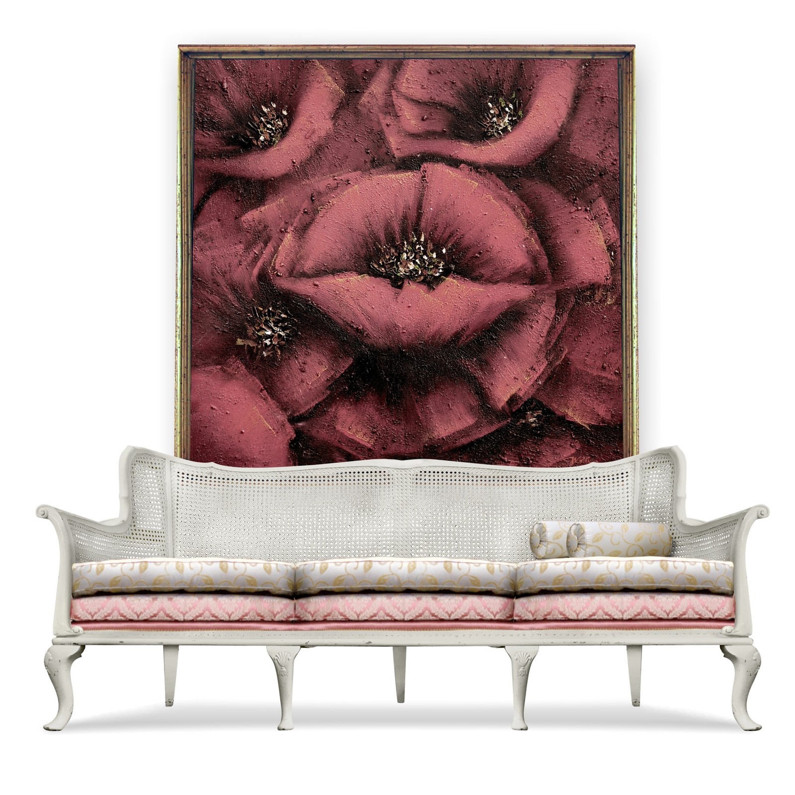 Sofa Stuhl antik weiß Geflecht Chippendale