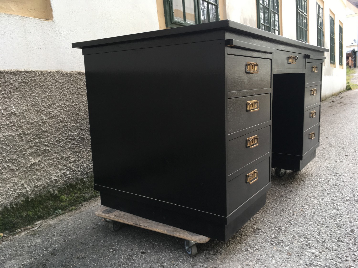 Antiquität Arbeitstisch restauriert Jugendstil schwarz