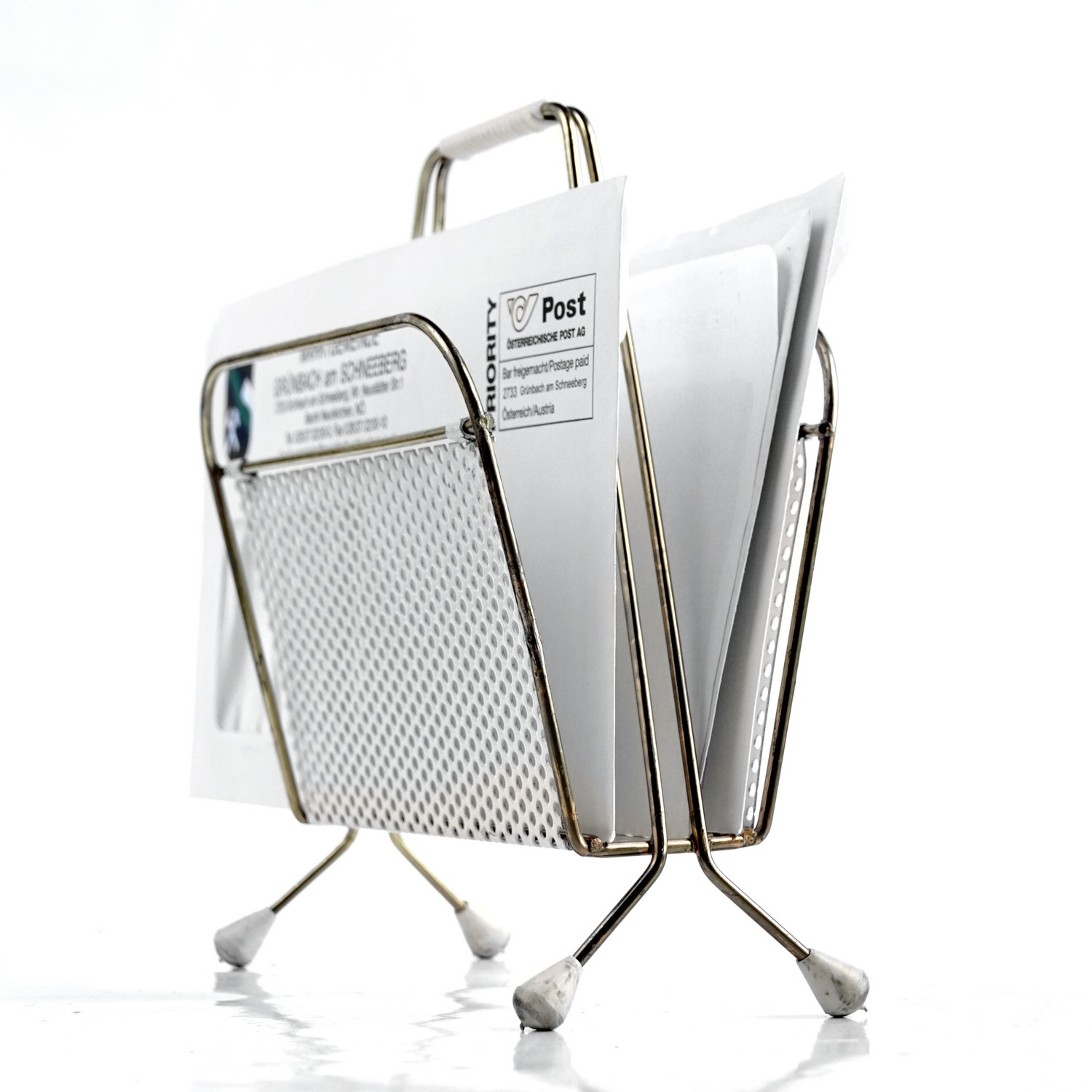 Serviettenhalter Vintage Retro Zeitungshalter Briefhalter original creme gold Metall
