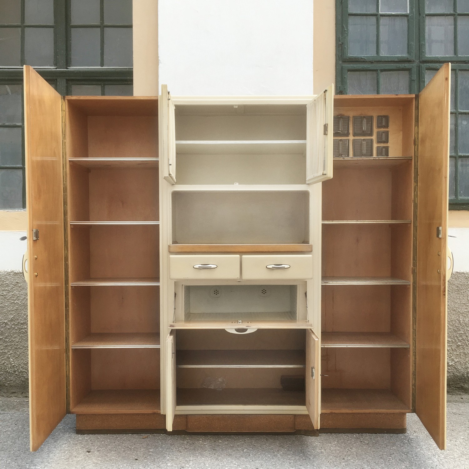 Küchenschrank Vintage creme Schüttenregal Vitrine Küche Vollholz Buffet Kredenz