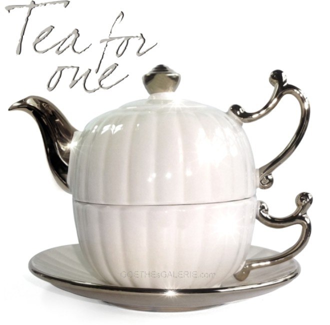 Teekanne und Tasse Keramik silbern weiß Shabby "Silvermaid" Chic Set "Tea for one" Teekanne und Tasse Keramik silbern weiß Shabby "Silvermaid" Chic Set "Tea for one"