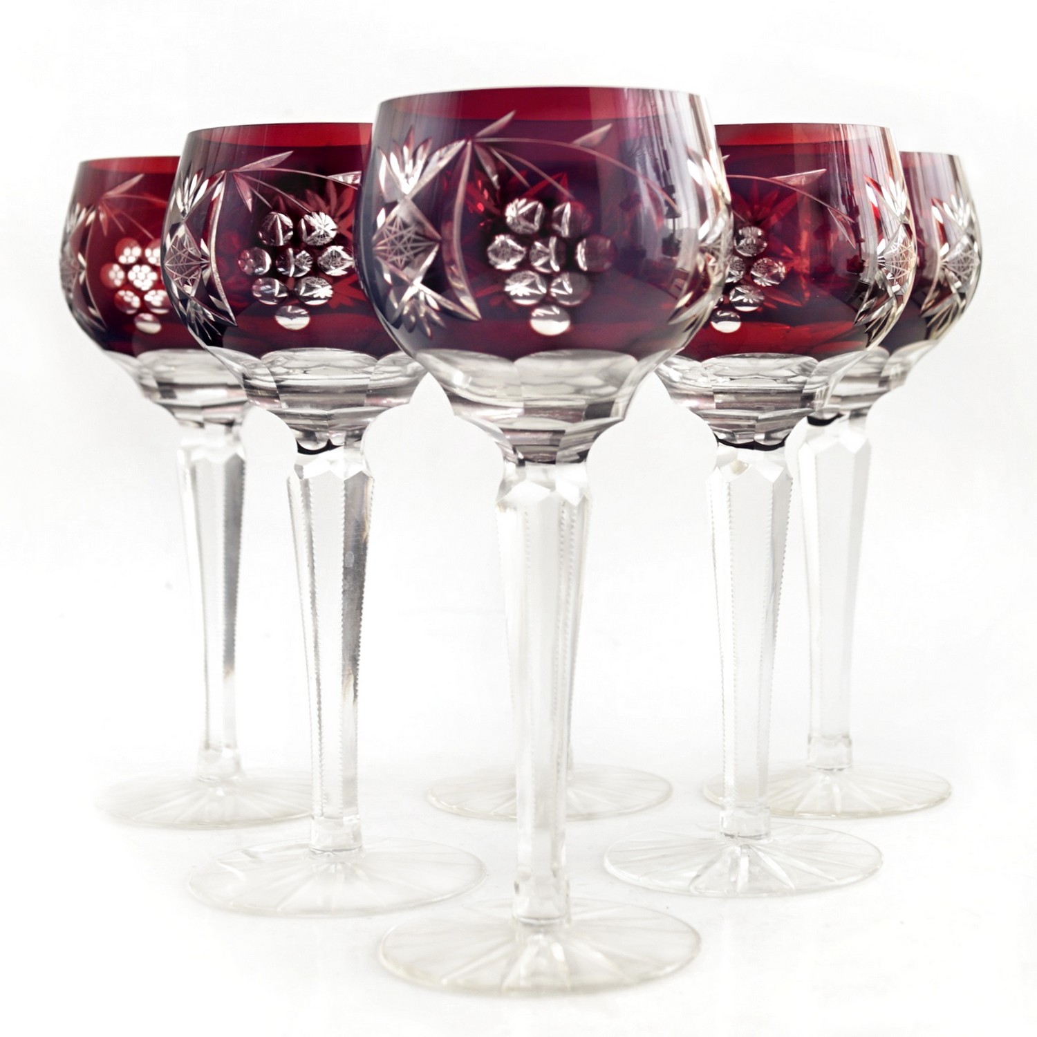 Bleikristall Weingläser AJKA MARSALA Wein Römer Kristallgläser Kristallgläser Nachtmann rot Pokale Überfang geschliffen vintage antik Rotwein Ajka Masala