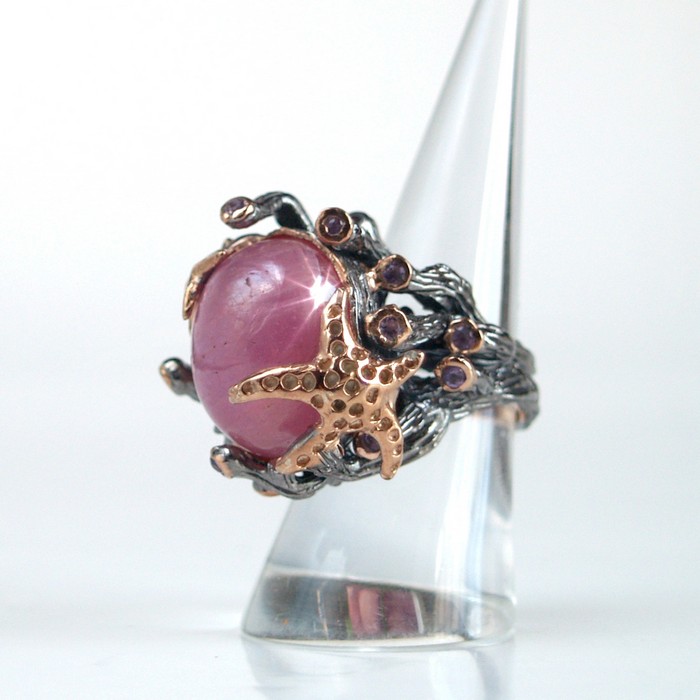 Ring 925 Silber Handarbeit Edelstein Rubin "Korallen" handgefertigt