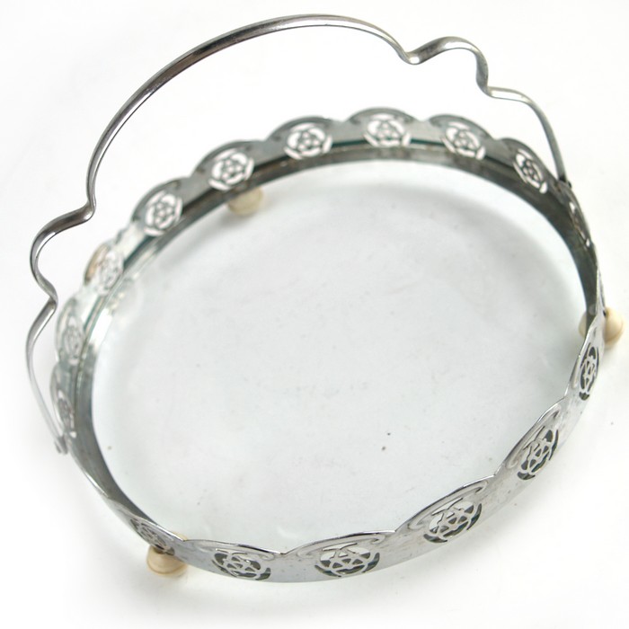 Serviertablett Vintage silber Glas Tortenplatte