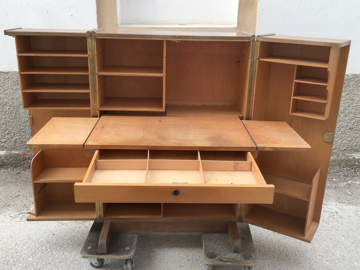 Hausbüro Schrankbüro antik Vollholz Vintage Schrank Büroschrank Möbel 60er-Jahre Midcentury Schreibmeier Schreibmayer Schreibmayr Wien