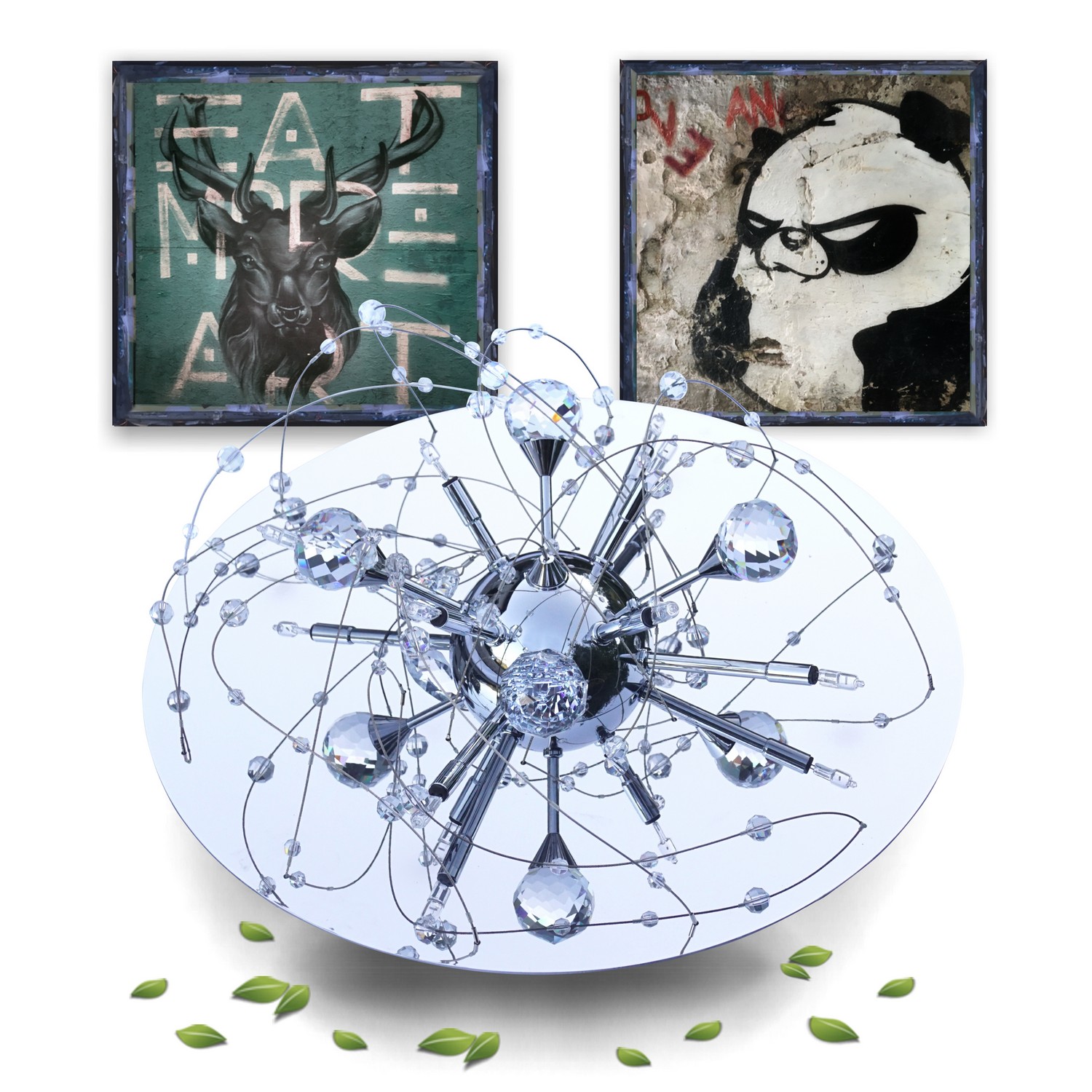 Bleikristall Wandlampe Chrom "Uranus" Deckenleuchter Spaceage Design Luster Orion Wien Hängelampe funklender Bleikristall Leuchter Chrom "Uranus"