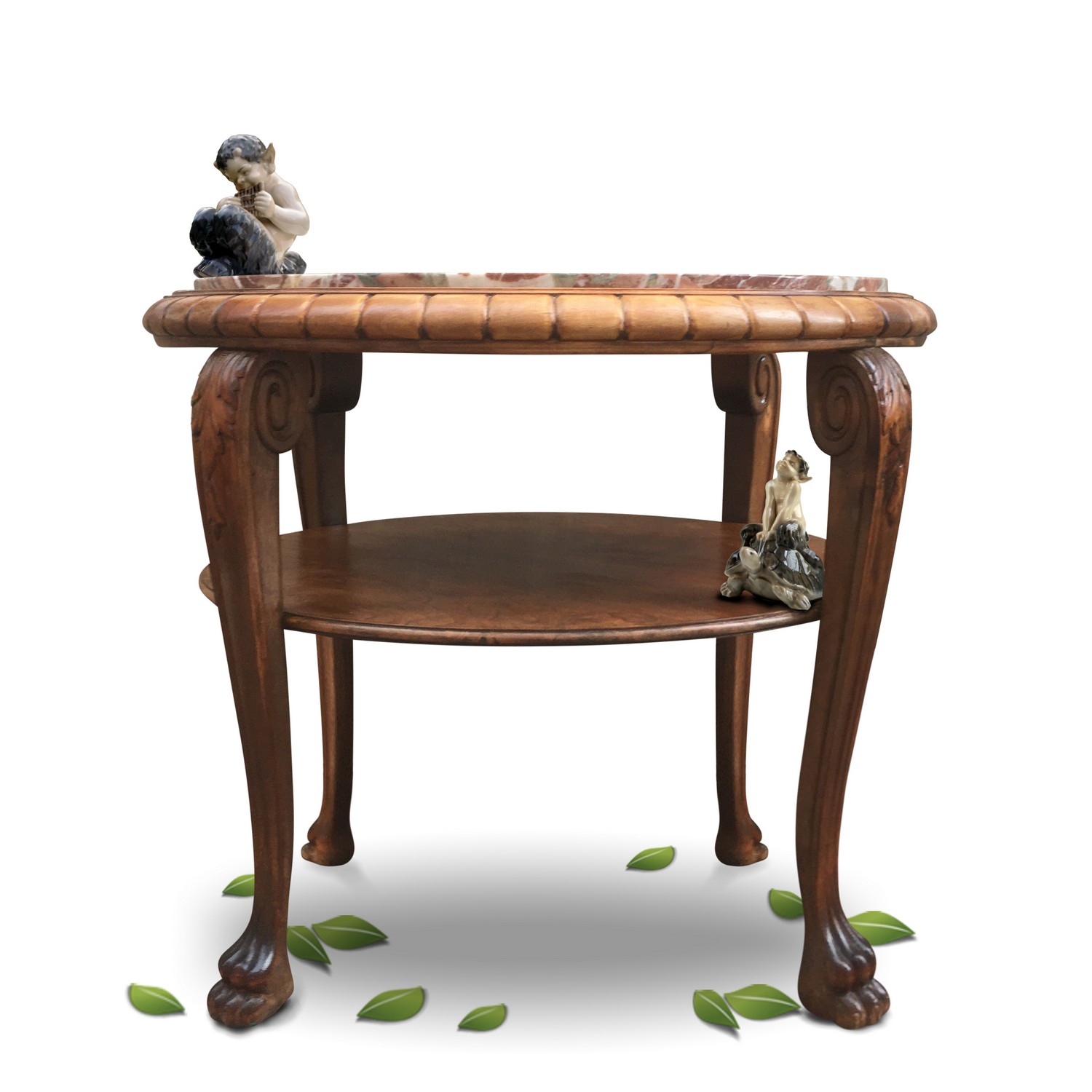 Salontisch Couchtisch Art Deco Marmorplatte antik Tisch rund Löwentatzen Salontisch Couchtisch Art Deco Marmorplatte antik Tisch rund Löwentatzen