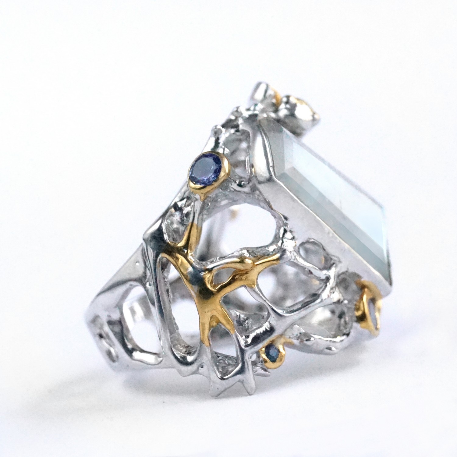 Ring 925 Silber Mondstein natürlich Tansanit Saphir Handarbeit